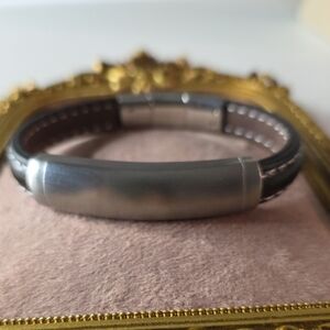 Mens Stainless Steel and Brown Leather Men's I.D. Bracelet